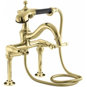 Kohler K 110 4 PB Antique Floor/wall bath faucet with lever handles and handshow