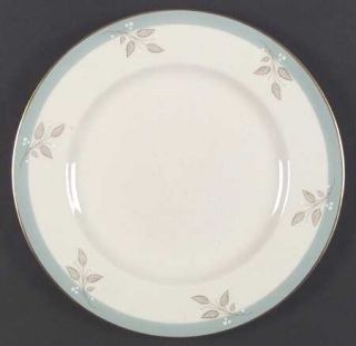 Haviland Charmoy Dinner Plate, Fine China Dinnerware   Ny, Aqua Band, Tan  Leave