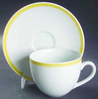 Williams Sonoma Brasserie Yellow (Band&Verge) Flat Cup & Saucer Set, Fine China