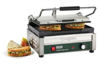Waring Single Toasting Grill w/ Flat Cast Iron Plates, 14.5x11 in Cooking Surface, 120V
