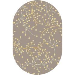 Hand tufted Gray Chinook Floral Wool Rug (6 X 9 Oval)