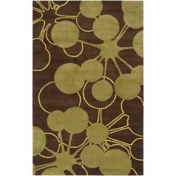 Jef Designs Hand tufted Green/brown Contemporary Faille Wool Abstract Rug (36 X 56)