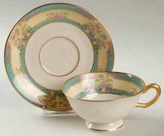Lenox China Monticello (Older Green) Flat Cup & Saucer Set, Fine China Dinnerwar