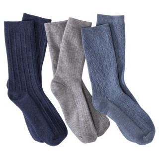 Merona Womens 3 Pack Texture Crew Socks   Blue One Size Fits Most