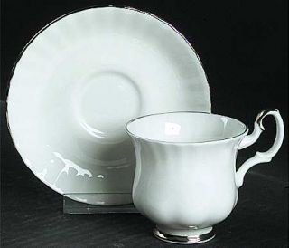 Royal Albert Chantilly Platinum Mocha Cup & Saucer Set, Fine China Dinnerware  