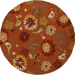 Hand hooked Cavalier Orange Indoor/outdoor Floral Rug (8 Round)