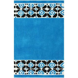 Nuloom Handmade Modern Tile Border Blue Rug (7 6 X 9 6)
