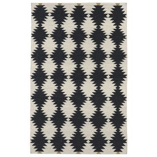 Flatweave Tribeca Black Wordly Wool Rug (36 X 56)