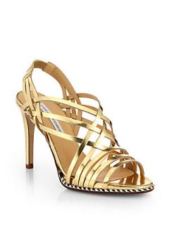 Diane von Furstenberg Sandy Strappy Metallic Leather Sandals   Gold