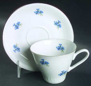 Wtoctawek (Poland) Wtw2 Flat Cup & Saucer Set, Fine China Dinnerware   Blue Bach