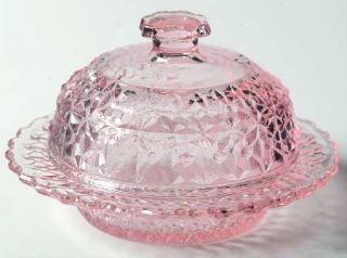 Jeannette Holiday Pink Round Covered Butter   Pink, Buttons & Bows Glassware 40