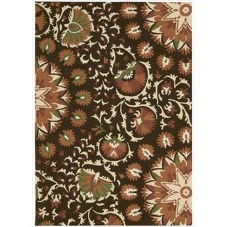 Hand tufted Suzani Brown Floral Bloom Rug (53 X 75)