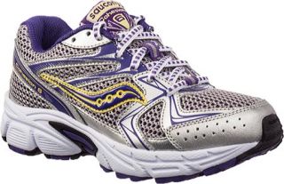 Girls Saucony Cohesion 6 LTT   Silver/Purple/Yellow Lace Up Shoes