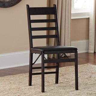 Cosco Wood Ladder Back Folding 2 Pack Chairs (EspressoLow maintenance padded black vinyl seat cleans easilyBuilt to last, sturdy wood constructionFolds flatIncludes Two (2) chairsDimensions 34.8 inches high x 20.85 inches wide x 16.9 inches deep )