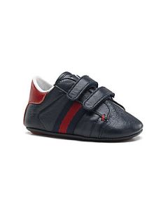 Gucci Infants Double Strap Leather Sneakers   Blue