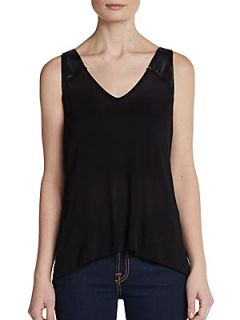 Leather Detailed Tank Top   Black