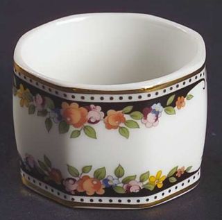 Wedgwood Osborne Napkin Ring, Fine China Dinnerware   Black Border & Dots, Flowe