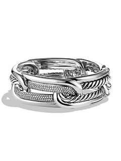 David Yurman Diamond & Sterling Silver Interlocking Bangle Bracelet   Silver