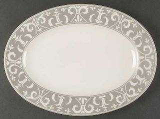 222 Fifth (PTS) Vertoni Silver 14 Oval Serving Platter, Fine China Dinnerware  
