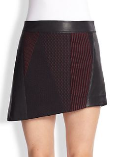 Helmut Lang Crash Leather & Jacquard Asymmetrical Skirt   Corsa