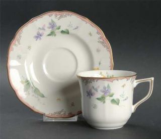 Mikasa Touch Of Spring Flat Cup & Saucer Set, Fine China Dinnerware   Floral Bou