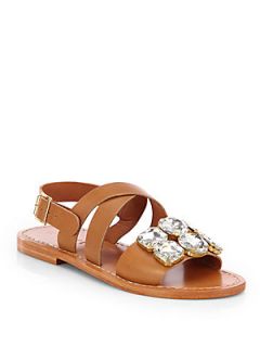 Marni Jeweled Leather Sandals   Caramel