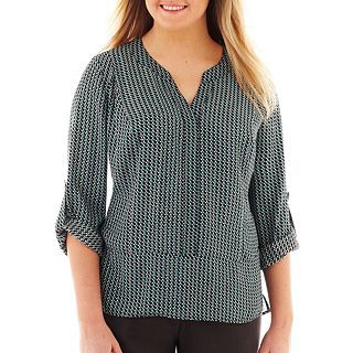 Worthington 3/4 Sleeve Woven Top   Plus, Boite geo