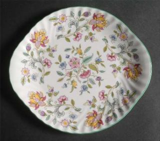 Minton Haddon Hall Handled Cake Plate, Fine China Dinnerware   Chintz Floral,Gre