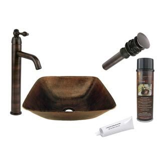 Premier Copper Products Single Handle Hammered Copper Surface Vessel Faucet Package (Oil rubbed bronzeInner Dimension 14.5 inches x 14.5 inches x 5 inchesOuter Dimension 14.5 inches x 14.5 inches x 5 inchesInstallation Type Vessel, Above Counter 5 inch