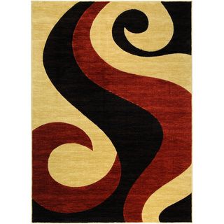 Hand Carved Red and Black Tribal Fire Flame Area Rug (53 X 72)