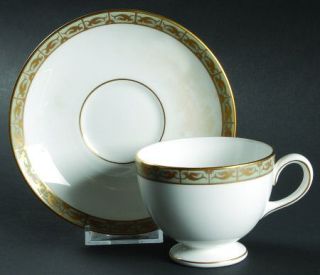 Wedgwood Marina Green Leigh Shape Footed Cup & Saucer Set, Fine China Dinnerware