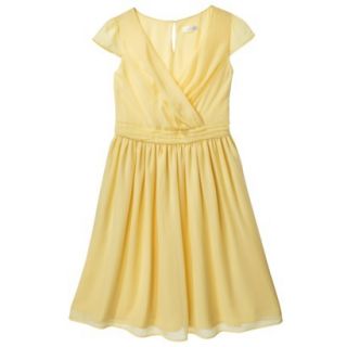 TEVOLIO Womens Chiffon Cap Sleeve V Neck Dress   Yellow   14