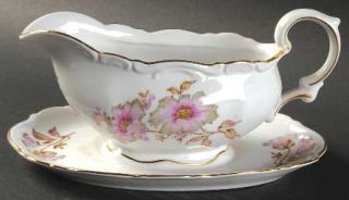 Mitterteich Dogwood Gravy Boat with Attached Underplate, Fine China Dinnerware  