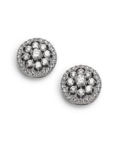 Faceted Floral Button Earrings   Silver
