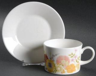 Wedgwood Summer Bouquet Flat Cup & Saucer Set, Fine China Dinnerware   Multicolo