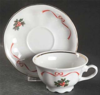 Baum Brothers Basket Of Cheer (Scalloped,No Emboss) Flat Cup & Saucer Set, Fine
