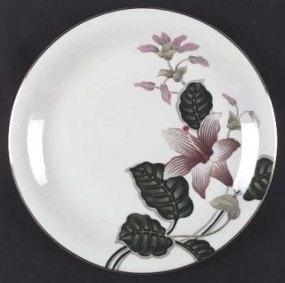 Rewcrest Nocturne Dinner Plate, Fine China Dinnerware   White Flowers, Green Lea