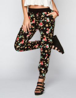 Floral Print Womens Jogger Pants Black In Sizes X Small, Small, Mediu