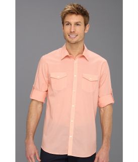 Calvin Klein Roll Up Sleeve Yarn Dye Chambray Voile L/S Woven Shirt Mens Long Sleeve Button Up (Pink)