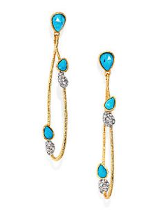 Alexis Bittar Turquoise & Crystal Vine Link Drop Earrings   Gold