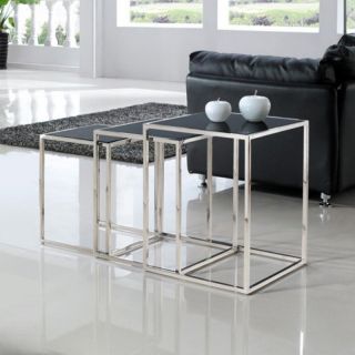 Armen Living Quadra Nesting Tables   Stainless Steel with Glass Tops Multicolor