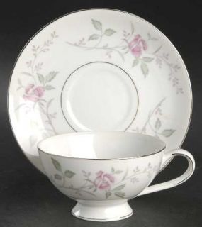 Mikasa Yours Truly Footed Cup & Saucer Set, Fine China Dinnerware   Pink Roses,G