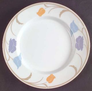Dansk Belles Fleurs Taupe Salad Plate, Fine China Dinnerware   Tivoli,Peach/Blue