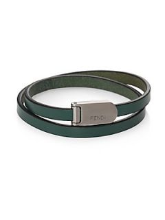 Fendi Leather Wrap Bracelet   Green