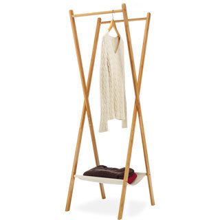 Whitmor Bamboo/ Canvas Folding Garment Rack (NaturalMaterials Bamboo, canvasQuantity One (1) Garment rackDimensions 61 inches high x 20 inches wide x 22.5 inches deep Slim folding designLower canvas shelfAssembly Required )