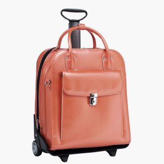 Mcklein La Grange Leather Vertical Detachable Rolling Laptop Case (Italian leatherColor options Orange, green, black, red, aqua blue, pinkSand colored trim Stylish, flap over front pocket for files and accessories secures with secure clasp and key lock S
