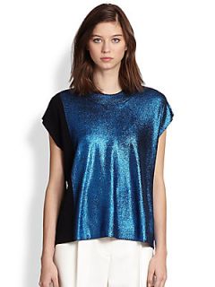 3.1 Phillip Lim Glittered Colorblock Sweater   Blue Metallic