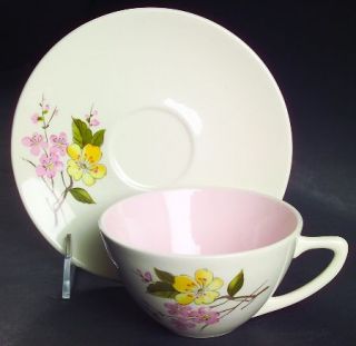 Edwin Knowles Blossom Time Flat Cup & Saucer Set, Fine China Dinnerware   Kalla,