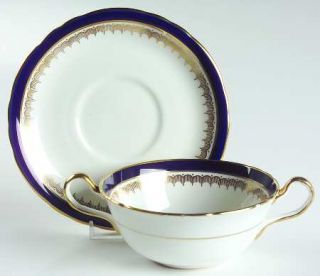 John Aynsley Embassy Cobalt Blue Flat Cream Soup Bowl & Saucer Set, Fine China D