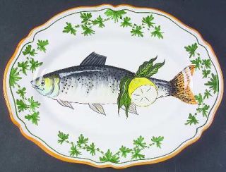 Deruta (Italy) Fish 15 Oval Serving Platter, Fine China Dinnerware   Multimotif